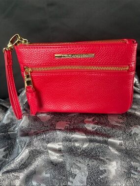 Steve Madden Red Leather Wristlet Clutch with Gold Hardware